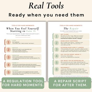 Peut inclure: Document de deux pages avec le texte &laquo;&nbsp;Real Tools&nbsp;&raquo; et &laquo;&nbsp;Ready when you need them&nbsp;&raquo;. La page de gauche est intitul&eacute;e &laquo;&nbsp;When You Feel Yourself Starting to Lose It&nbsp;&raquo; et la page de droite est intitul&eacute;e &laquo;&nbsp;The Repair&nbsp;&raquo;.