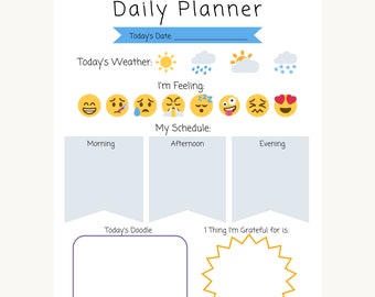 Agenda quotidien pour tout-petits et enfants - Agenda, agenda, agenda pour enfants à imprimer - Gratitude, sentiments et pratique du journal