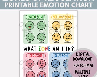 Graphique des zones de régulation des émotions pour les enfants | Outil imprimable de régulation émotionnelle | Aide visuelle Calm Corner pour une parentalité positive pour les 2-7 ans