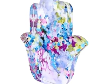 Floral Hamsa Acrylic Decor: Jewish Art Sculpture