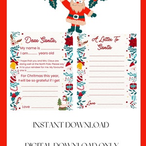 Letter to Santa, Dear Santa Letter Printable, Kids Letter To Santa, Christmas Wish List, Santa Claus Letter, Christmas Kid Activity, DIGITAL