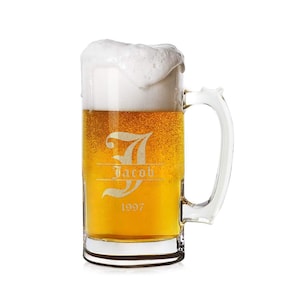 Personalized Beer Mug - Engraved Glass Mug - 16 oz Beer Glass Cup - Beer Glasses Custom - Laser Etched Beer Stein Mug - Beer Gifts for Men