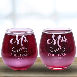 Stemless Wine Glasses Personalized – Laser Engraved Wine Glasses - 6.4 oz Custom Wine Glass Set of 2 - Etched Wine Gift for Women