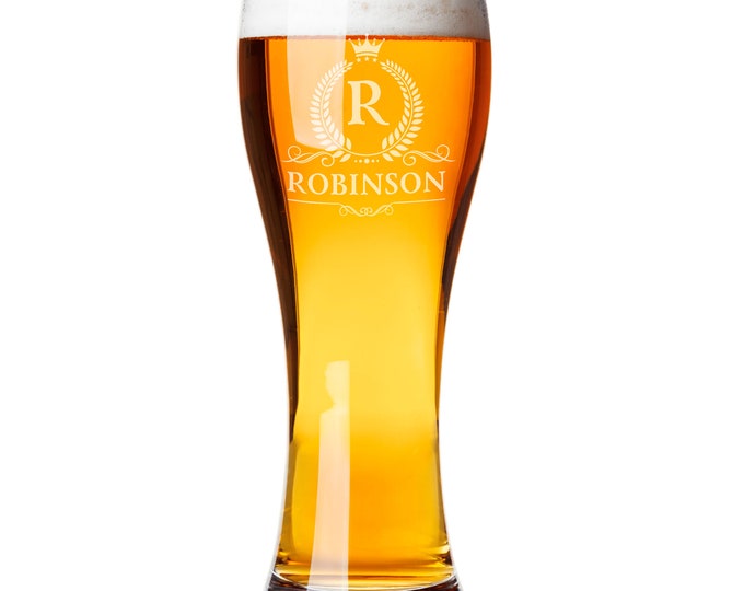 Tasse en verre de bière personnalisée - Grande tasse de bière en verre – Verre Pilsner haut gravé de 16 oz - Verre à pinte personnalisé - Cadeau en verre de bière gravé pour lui
