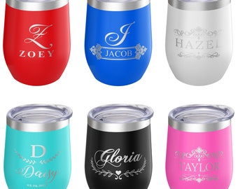 Personalized Wine Tumbler with Lid – Engraved 12oz Insulated Stainless Steel Travel Mug – Custom Tumbler Gift for Women and Men