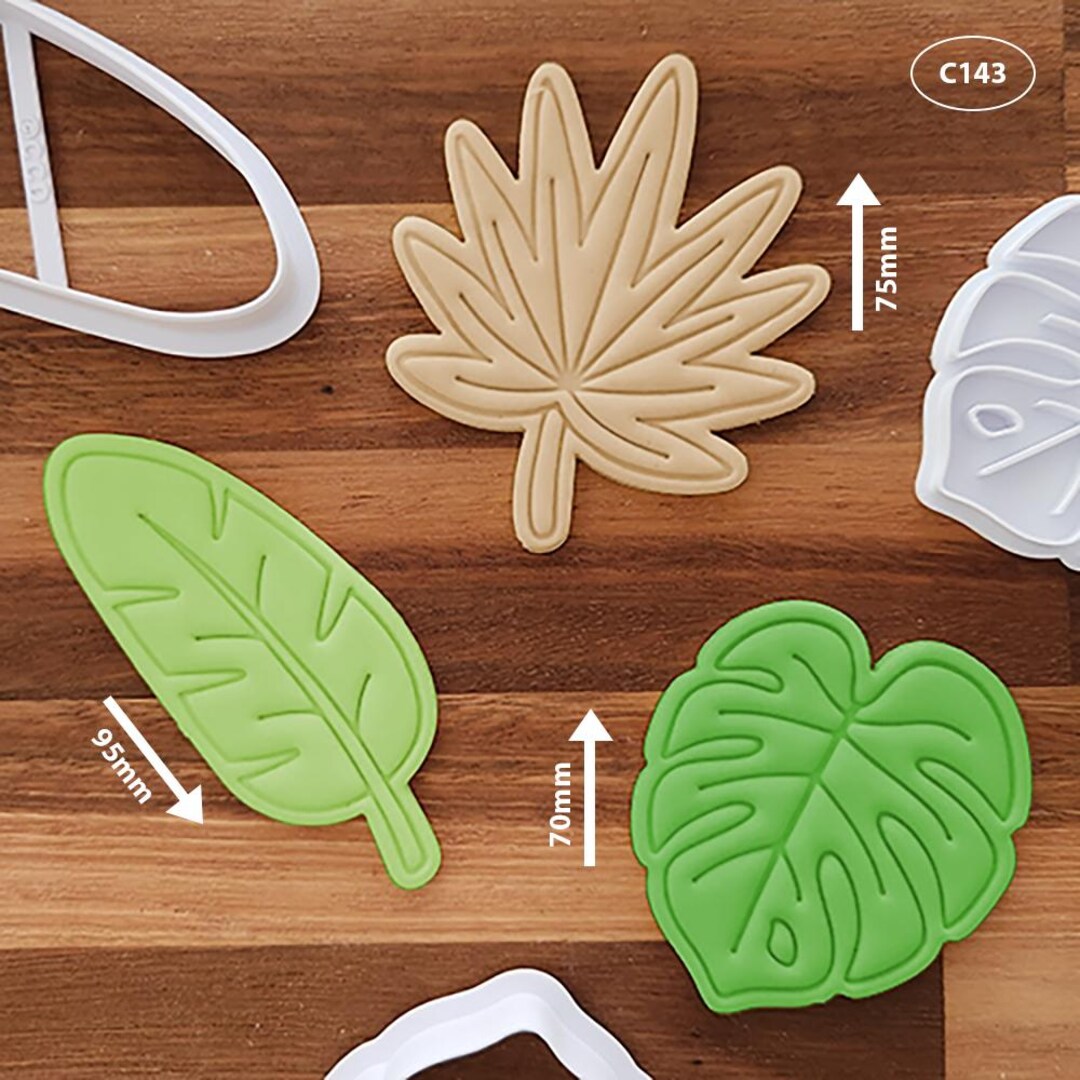 Tropical Leaf / Leaves Cookie Cutter and Fondant Stamp Sets - Fan, Palm ...
