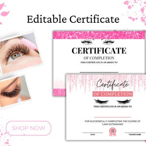 Editable Lash Certificate | Lash Training Certificate | Eyelash Extension Certificate Template | Instant Download | Digital Download