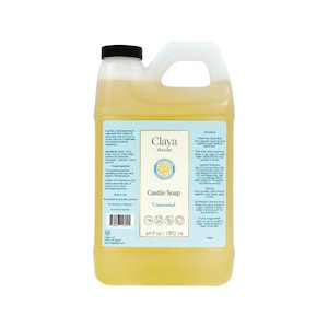 Unscented Liquid Castile Soap 64 fl oz– Organic Ingredients, Biodegradable, Gentle for Sensitive Skin and Versatile Use