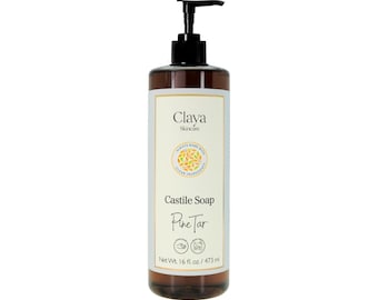 Pine Tar Liquid Castile Soap: Smokey Scent, Organic & Biodegradable