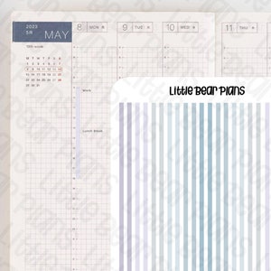 May include: A sheet of planner stickers with a gradient of blue and gray stripes. The stickers are labeled "Little Bear Plans".