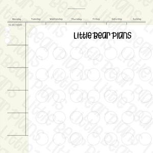 May include: A planner with the text "Little Bear Plans" in black. The planner has a weekly layout with days of the week across the top and a "To Do Today" section on the left. It features multiple circles for notes.