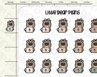 Working Bear with Coffee Cup Stickers | Passport Size Sheet - Littlebearplans