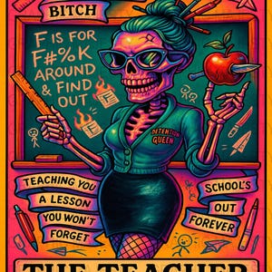 Descarga digital de la carta del Tarot del Maestro, archivo PNG, esqueleto divertido, fin de clases, Halloween PNG, carta del Tarot gótica, regalo único para el maestro
