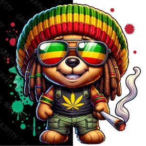 Jamaican Teddy Bear PNG, Trendy Urban Sublimation Design, Hip Hop Jamaican T-shirt, Hoodie and T shirt DTF, 420 Stoner Art, Instant Download