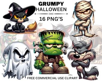 Funny Grumpy Halloween Clipart Bundle, Commercial Use (Digital Download)