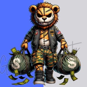 Teddybeer cartoon png-bundel, instant download T-shirtafbeeldingen, stedelijke volwassen DTF-overdracht sublimatieontwerp, hiphopafbeelding, commercieel gebruik