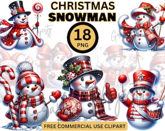 Pacchetto di clipart di pupazzi di neve natalizi: raccolta di PNG per le vacanze (download digitale)