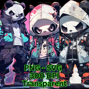 Anime Graffiti Panda Bundle 3 PNG e 3 SVG - Arquivo digital de adesivo de camiseta de urso, amante de panda, sublimação de streetwear urbano, DTG Clipart