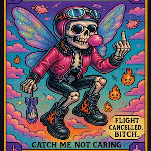 Carta de Tarô Last Flying F Digital para Download PNG, Arte Sarcástica, Fada Esqueleto, Carta Rebelde, Engraçado Subversivo, Arte para Download