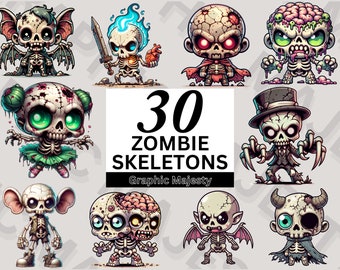 Kawaii Zombie Skeleton Clipart: Halloween Horror PNG Images (Commercial Use)