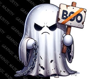 Grumpy Halloween Ghost PNG: Streetwear DTF Graphic (Commercial Use)