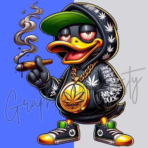 Urban Gangster Duck PNG, Trendy Hip Hop Sublimation Design, Streetwear Cartoon Shirt, Hoodie and T Shirt DTF, 420 Stoner, Instant Download
