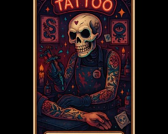 Skull Tattoo Artist Art Print: Gothic Tattoo Parlor Decor (Digital Download)