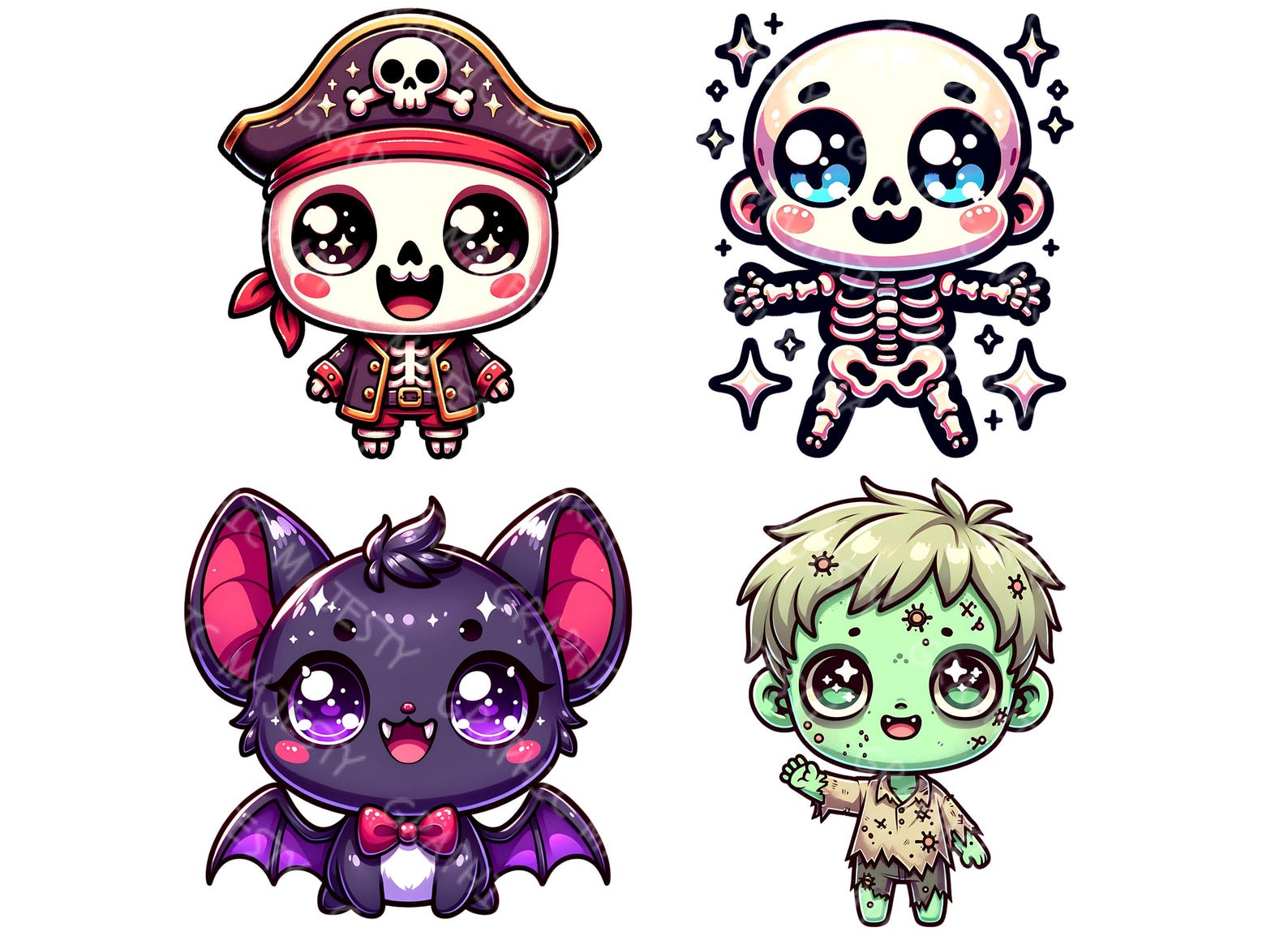 Kawaii Halloween Clipart Bundle, Spooky Cartoon PNG Graphics ...
