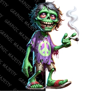 Halloween Stoner Zombie DTG, Marihuana PNG, Clipart de marihuana, Diseño divertido de camiseta 420, Stoner de dibujos animados, Descarga digital, Uso comercial gratuito
