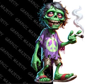 Halloween Stoner Zombie PNG, Weed Clipart, Funny 420 T-Shirt Design (Digital Download)