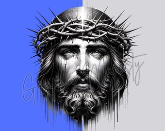 Jesus Christ Portrait PNG: Crown of Thorns Graphic (Digital Download)