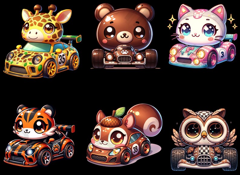 Kawaii Animal Race Car Clipart: 30 PNG Bundle (digital Download) - Etsy