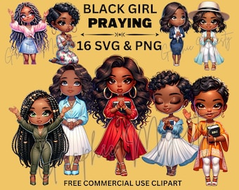 Black Girl Praying Clipart: Faith SVG, PNG Files (Commercial Use)