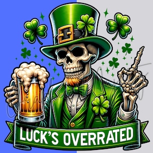 アイルランドのスケルトン セントパトリックスデー PNG バンドル: シャムロック クリップアート (デジタルダウンロード)