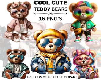 Hip Hop Teddy Bear Clipart, PNG Sublimation Designs (Digital Download)