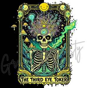 Tarjeta de tarot de fumador de marihuana PNG, diseño de sublimación de cannabis 420 con calavera divertida, archivo gráfico PNG de camiseta de fumador de marihuana con esqueleto colorido, descarga instantánea