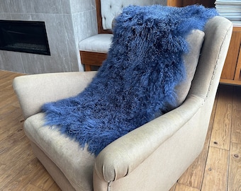 Navy Tibetan Lamb Pelt: Soft Mongolian Sheepskin Throw