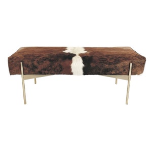 Tri-Colour Cowhide Metal Bench | Authentic Cowhide Seat | Various Finish Options