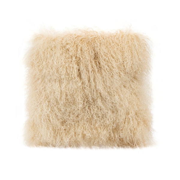 Butter Tibetan Lamb Square Pillow | Luxurious Sheepskin Pillows | Feather Down Inner | Genuine Mongolian Fur