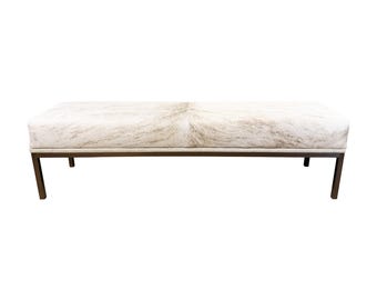 Upholstered Cowhide Bench with Leather Trim - Custom Options Available – Made to Order in Texas