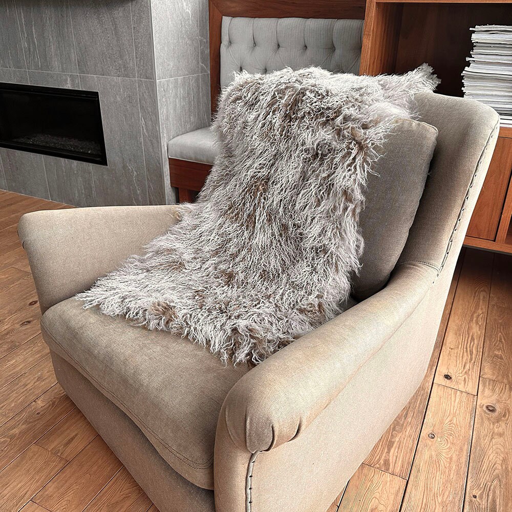 Pelt Throwing Tibetan Lamb Sheepskin Throw – Natural Stone Tone Pelt, Soft Mongolian ...
