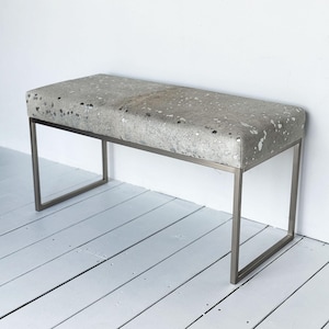 Silver Metallic Devore Cowhide Bench – Satin Nickel 36&quot; Cube Base