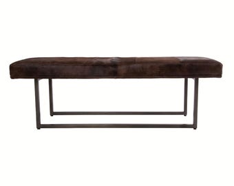 Brown Exotic Cowhide Bench – Custom Texas Made, Brass or Custom Finish, 59" Upholstered Seating
