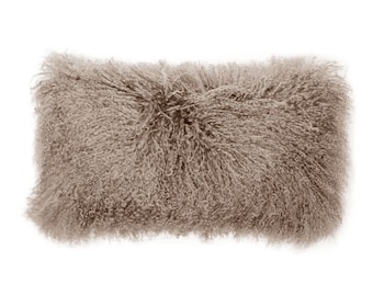 Stone Tibetan Lamb Lumbar Pillow | Luxurious Sheepskin Pillows | Feather Down Inner | Genuine Mongolian Fur