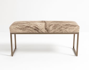 Exotic Cowhide Metal Bench | Dull Nickel Finish | Genuine Cowhide | Assorted Finishes