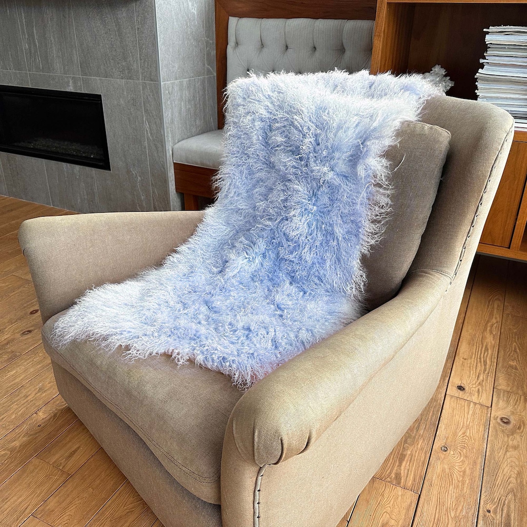 Pelt Throwing Sky Blue Tibetan Lamb Pelt - Soft Mongolian Sheepskin Throw - Etsy
