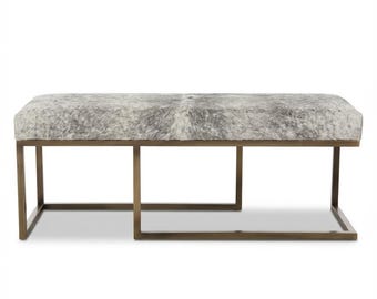 Gray White Cowhide Bench | Dull Nickel Finish | Genuine Brazilian Cowhide | Assorted Finishes