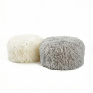 Tibetan Lamb Ottomans | Genuine Luxurious Round Poufs | Assorted Sheepskin Colors | Naturally Sourced Mongolian Hides