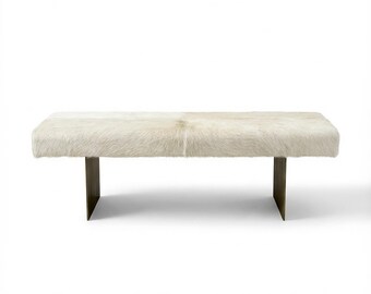 Upholstered Light Brindle Cowhide Bench – Custom Options Available – Made to Order in Texas