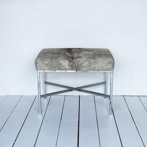 Gray Speckle Cowhide Stool – Chrome X-Frame Base